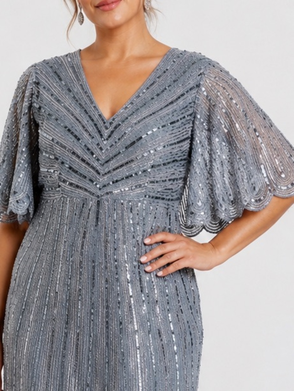 Mac Duggal Slate Blue Beaded Sequin Capelet Sleeve Column Gown‎ Size
20 $698 - Picture 6 of 9